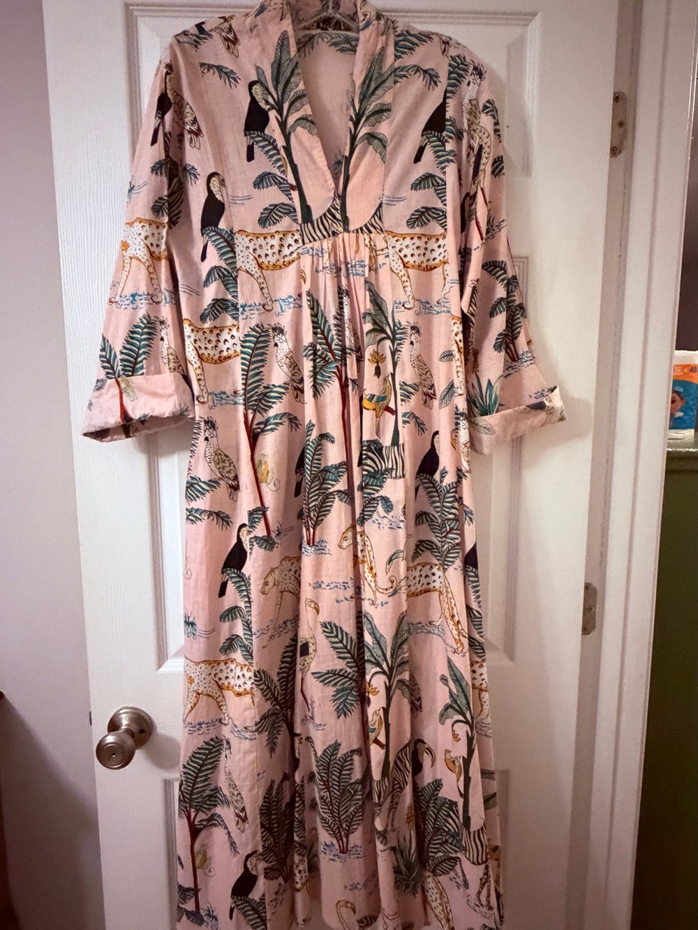 Pink Tropical Print Maxi Dress